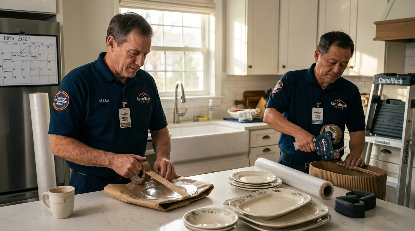 Professional crew packing kitchen dishware in Reading, MI